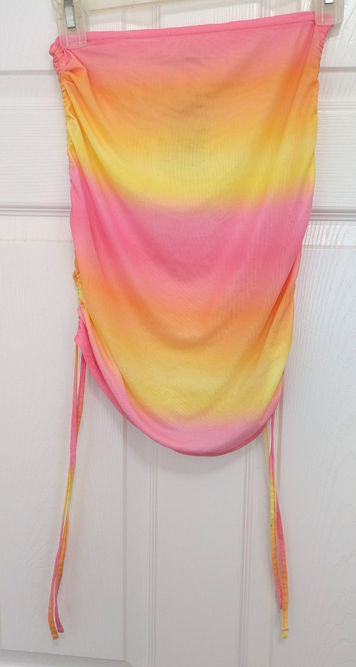 Womens Mesh Tube Top Cover Up Pink Ombre XS Beach Resort Cruise Girly Kawaii